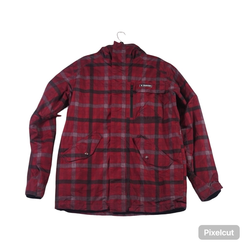 Burton The White Collection Snowboard Jacket Mens Large Red Black Plaid Hooded